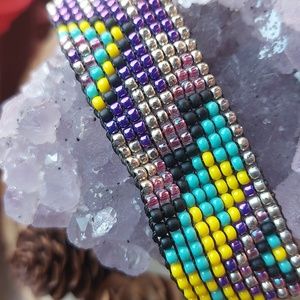 Hand Crafted Beaded Cuff, Leather By Rust Belt Raised
